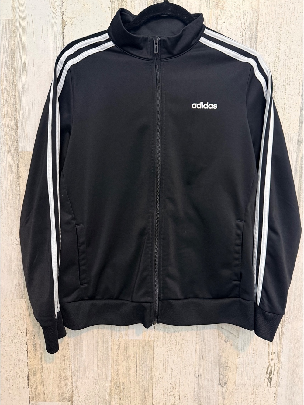 Adidas Women's Regular L Black Track Jacket with White Stripes